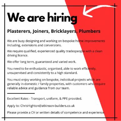 WE ARE RECRUITING - TRADES PEOPLE